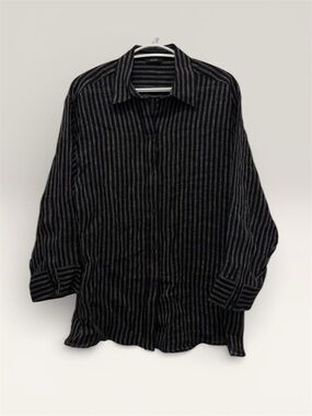 Massimo Dutti Women Black Stripe Button-Up Shirt - size small - NWOT